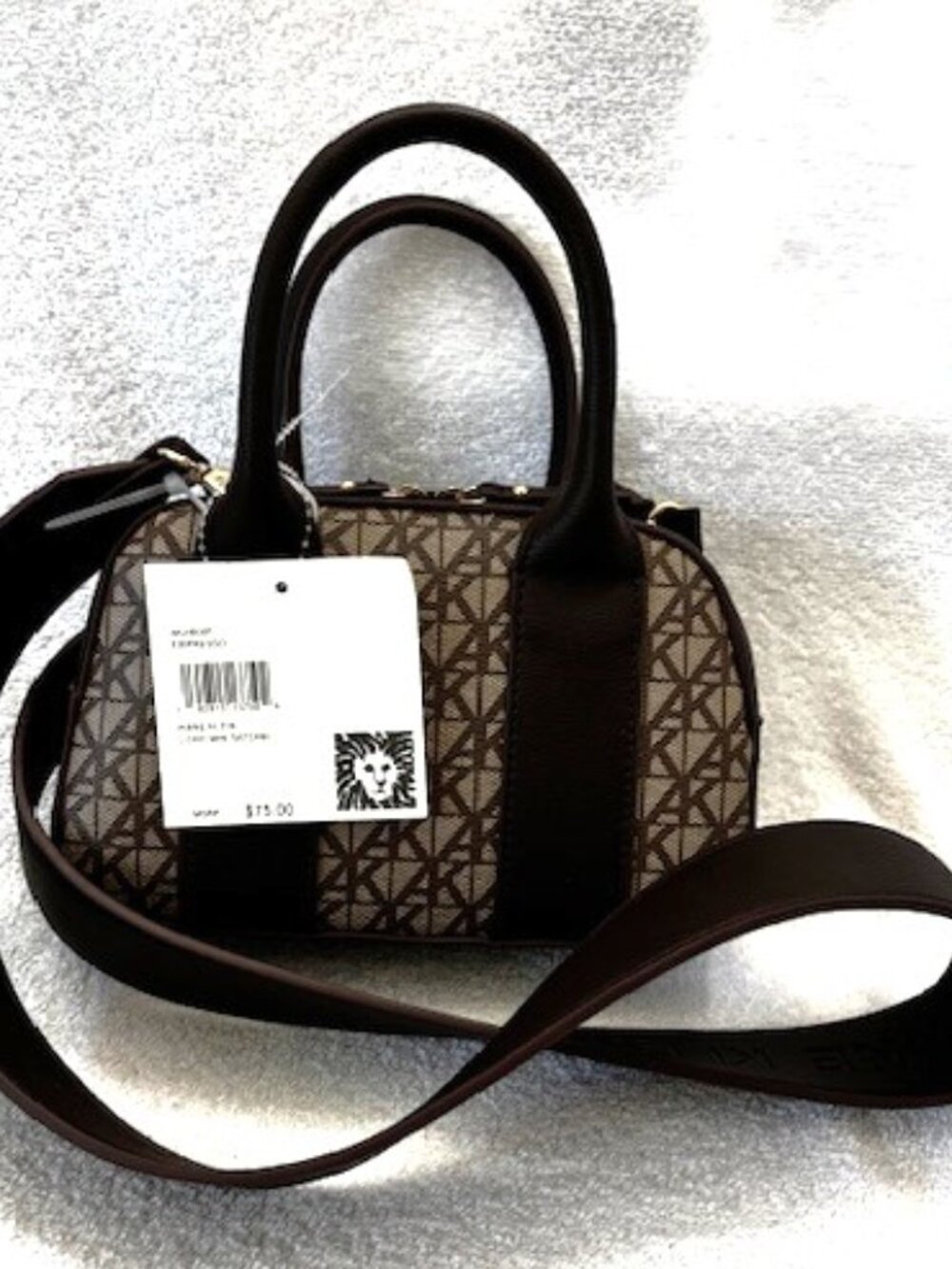 Anne Klein mini satchel dual zip logo crossbody handbag in Espresso NWT